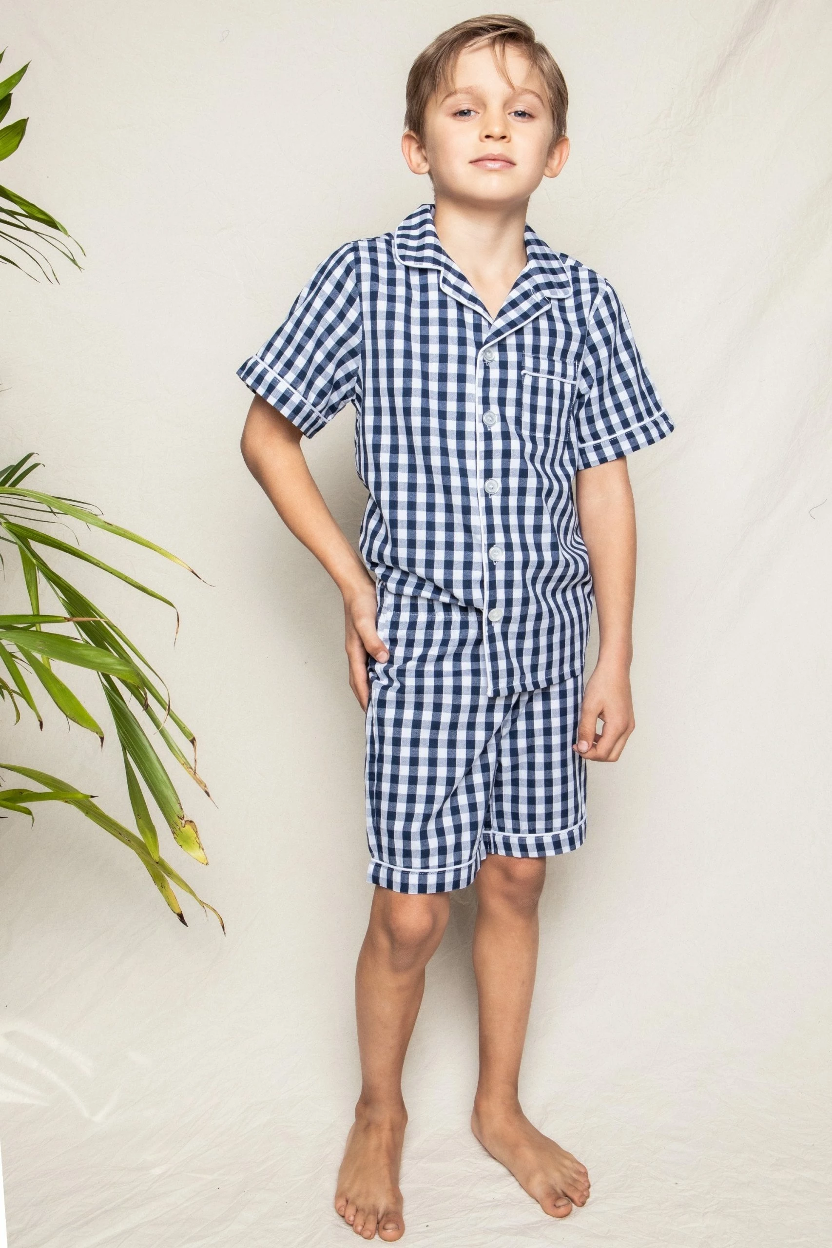 Petite Plume For Kids Navy Gingham Short Set 2 Petite Plume For Kids Navy Gingham Short Set