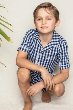 Petite Plume For Kids Navy Gingham Short Set 6 Petite Plume For Kids Navy Gingham Short Set