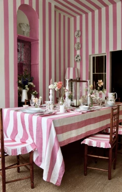 Summerill Live Stripe Linen Tablecloth, Rose Pink