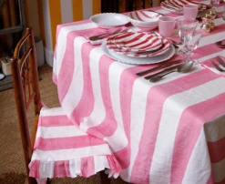 Summerill Live Stripe Linen Tablecloth, Rose Pink