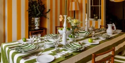 Summerill Stripe Linen Tablecloth, Green Live