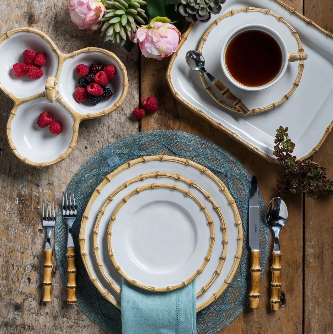 Juliska Live Classic Bamboo Natural Cocktail Triple Server 3 Juliska Live Classic Bamboo Natural Cocktail Triple Server