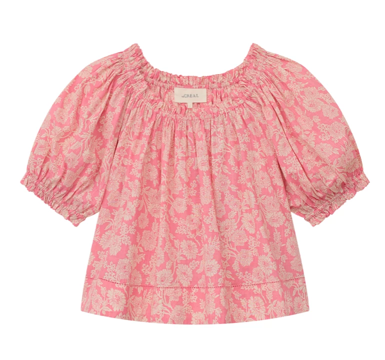 The Great The Garland Top, Bright Rouge Wild Brush Floral 1 The Great The Garland Top, Bright Rouge Wild Brush Floral