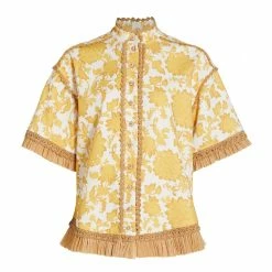 Zimmermann Wear Postcard Fringe Shirt, Yellow Tonal Floral