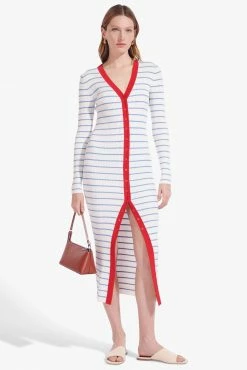 Staud Shoko Sweater Dress, White X Sky X Tomato