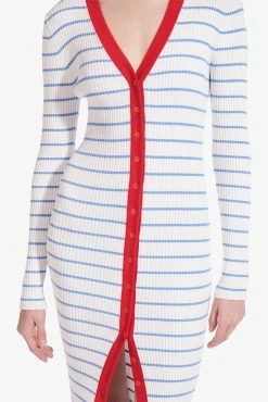 Staud Shoko Sweater Dress, White X Sky X Tomato