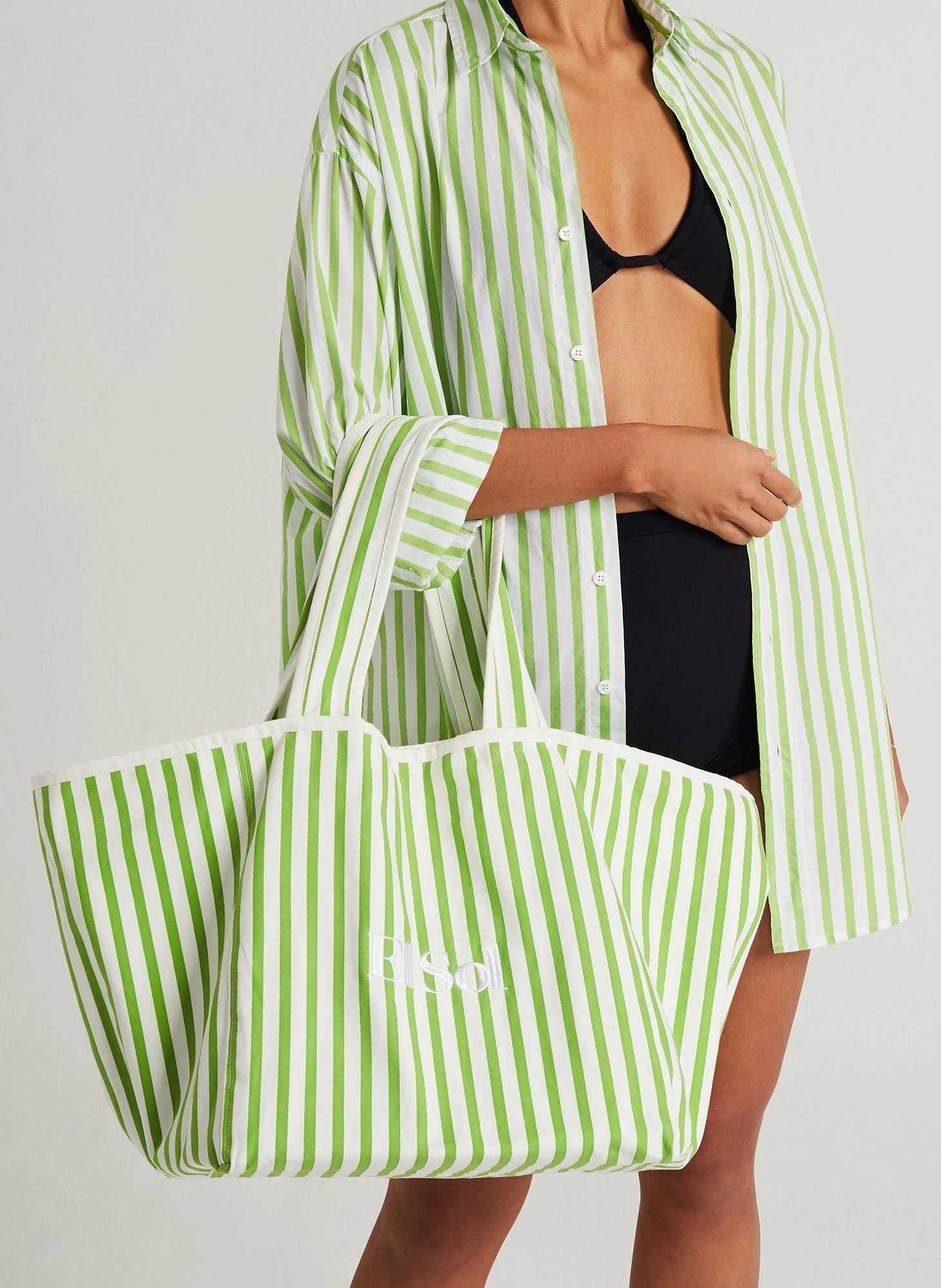 Faithfull The Brand El Sol Tote Bag, Martie Stripe Print Green 4 Faithfull The Brand El Sol Tote Bag, Martie Stripe Print Green