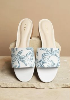 ALEPEL Blue Abstract Palms White Slide Wear