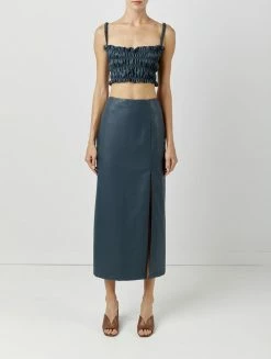 Soft Animal Leather Smocked Top, Blue Wear