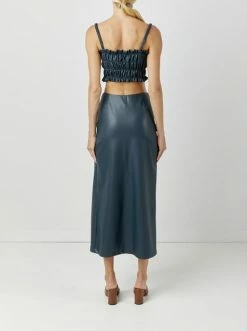 Soft Animal Leather Smocked Top, Blue Wear