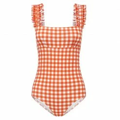 EPHEMERA Ruffle One Piece, Terracotta Gingham