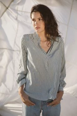 Birds Of Paradis Courtney Henley Top, Green Stripe