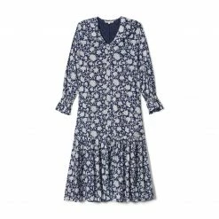 OPHELIA & INDIGO Tilly Dress Navy Dahlia Block Print Under $200