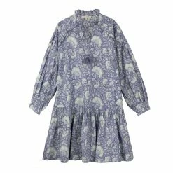 OPHELIA & INDIGO Wear Chloe Dress Blue Dianthus Block Print