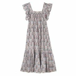 OPHELIA & INDIGO Flora Dress Blue And Pink Floral Stripe Block Print Wear