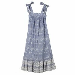 OPHELIA & INDIGO Maisy Dress Blue Floral Block Print Wear
