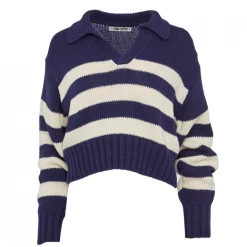 Ciao Lucia Venezia Polo Cotton Sweater Knit, Navy X Ivory