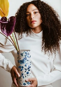 ALEPEL Live Denim Butterfly Beige Vase