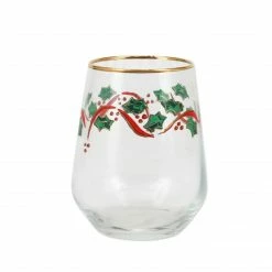 Vietri Holly Stemless Wine Glass Live