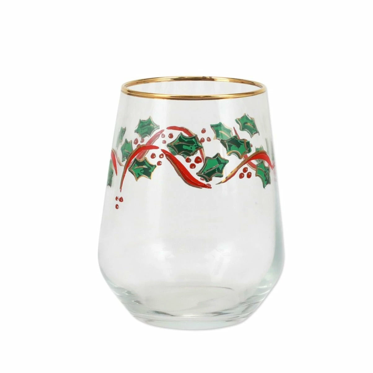 Vietri Holly Stemless Wine Glass Live 1 Vietri Holly Stemless Wine Glass Live