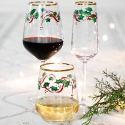 Vietri Holly Stemless Wine Glass Live
