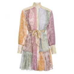 Zimmermann Wear Dancer Lantern Mini Dress, Spliced Lace Print