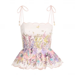 Zimmermann Jude Scallop Top, Peach Gradient Floral Wear