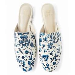 ALEPEL Denim Floral White Mule