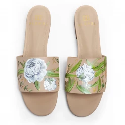 ALEPEL Wear White Flowers Beige Slide