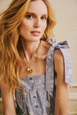 OPHELIA & INDIGO Wear Lottie Top Blue Floral Block Print