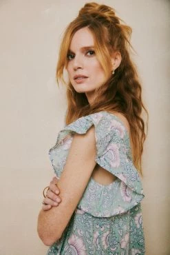 OPHELIA & INDIGO Flora Dress Mint And Lilac Dianthus Block Print Wear