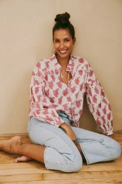 OPHELIA & INDIGO Lily Top Pink Paisley Block Print