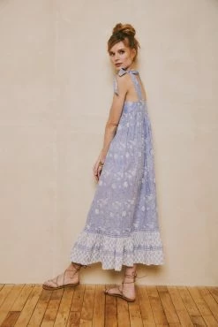OPHELIA & INDIGO Maisy Dress Blue Floral Block Print Wear