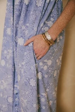 OPHELIA & INDIGO Maisy Dress Blue Floral Block Print Wear