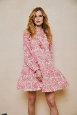 OPHELIA & INDIGO Wear Chloe Dress Pink Dianthus Block Print