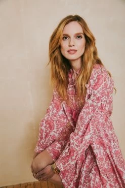 OPHELIA & INDIGO Wear Chloe Dress Pink Dianthus Block Print