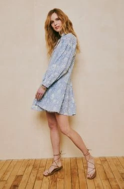 OPHELIA & INDIGO Wear Chloe Dress Blue Dianthus Block Print