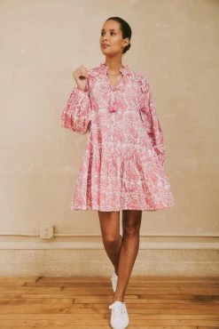 OPHELIA & INDIGO Wear Chloe Dress Pink Dianthus Block Print