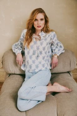OPHELIA & INDIGO Wear Lily Top Blue Paisley Block Print