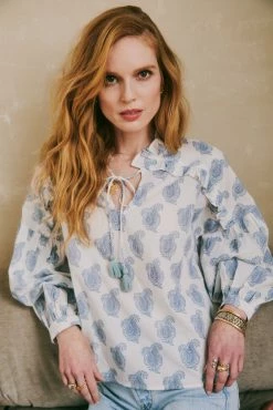 OPHELIA & INDIGO Wear Lily Top Blue Paisley Block Print