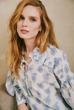 OPHELIA & INDIGO Wear Lily Top Blue Paisley Block Print