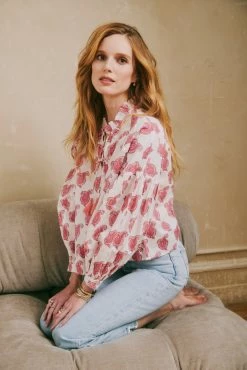 OPHELIA & INDIGO Lily Top Pink Paisley Block Print