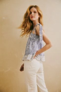 OPHELIA & INDIGO Wear Lottie Top Blue Floral Block Print