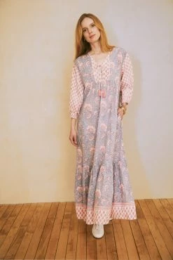 OPHELIA & INDIGO Molly Dress Lilac And Pink Mixed Floral Block Print Wear 15 OPHELIA & INDIGO Molly Dress Lilac And Pink Mixed Floral Block Print Wear