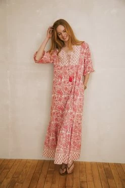 OPHELIA & INDIGO Wear Molly Dress Pink Mixed Floral Block Print