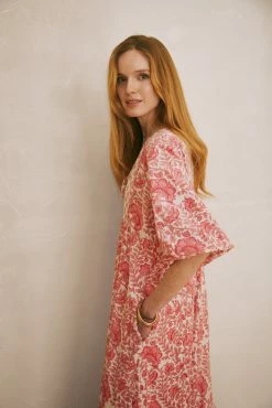 OPHELIA & INDIGO Wear Molly Dress Pink Mixed Floral Block Print
