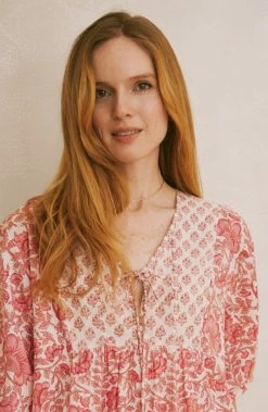 OPHELIA & INDIGO Wear Molly Dress Pink Mixed Floral Block Print