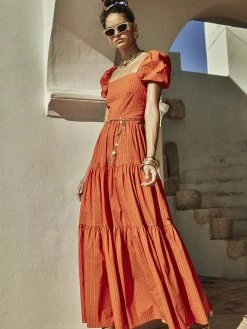 Caroline Constas Hart Dress, Red Toile Stripe