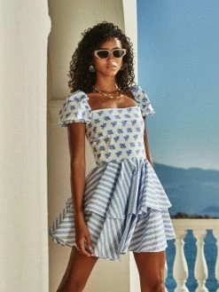 Caroline Constas Louisa Dress, Blue Toile Spot Wear