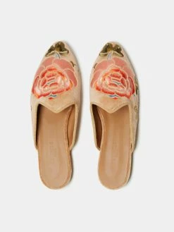 Le Monde Béryl Venetian Mule In Beige Floral Embroidered Velvet